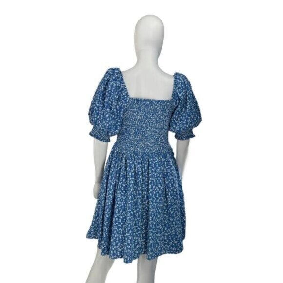 Hyacinth House NEW Blue Micro Floral Smocked Short Sleeve Mini Dress Size XL - Picture 5 of 6